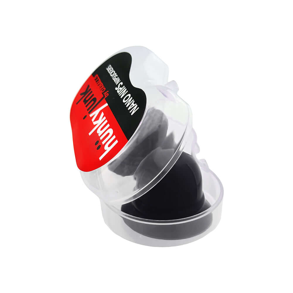 Oxballs Hunkyjunk Nano Nips Nipple-nubs Black Silicone suction cups in packaging for enhanced sensitivity.