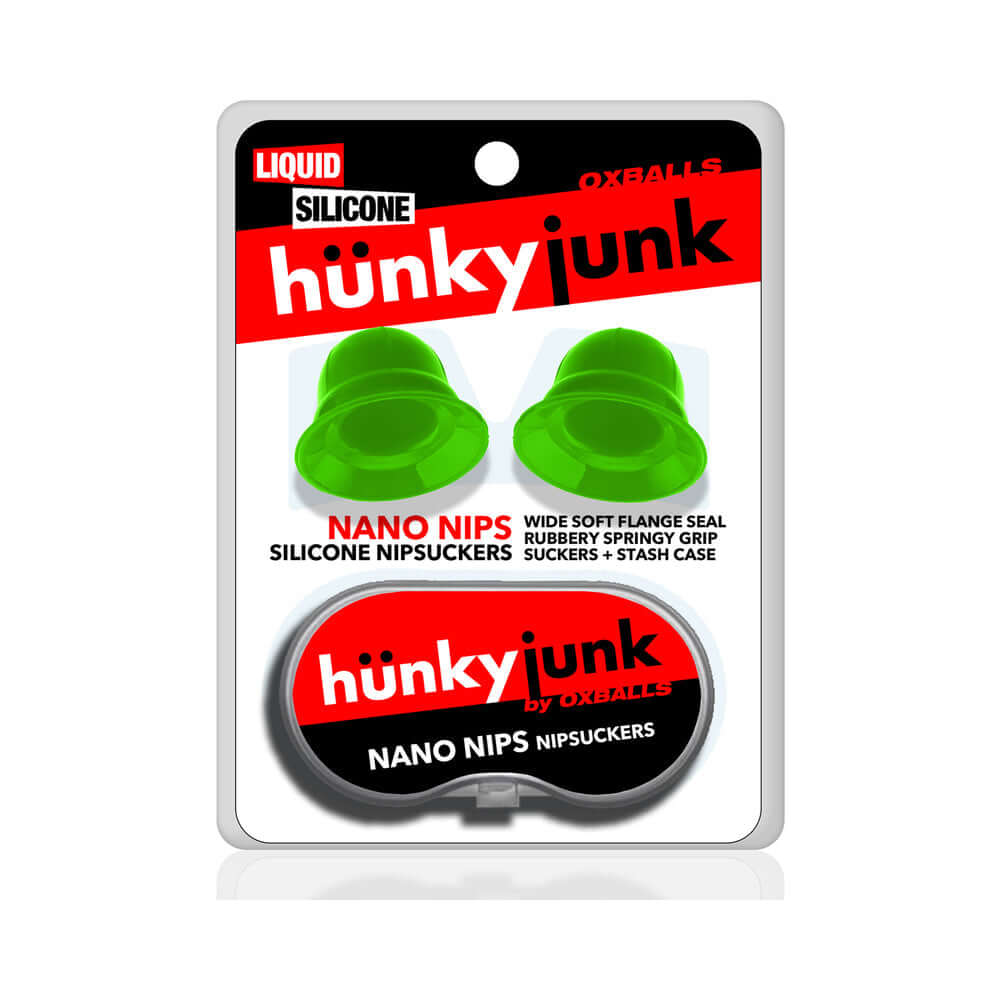 Product image of Oxballs Hunkyjunk Nano Nips Nipple-nubs Lizzard Silicone in vibrant green with packaging details.