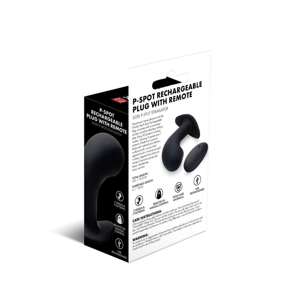 Prowler RED P-Spot Rechargeable Plug with Remote packaging displaying product features and design.