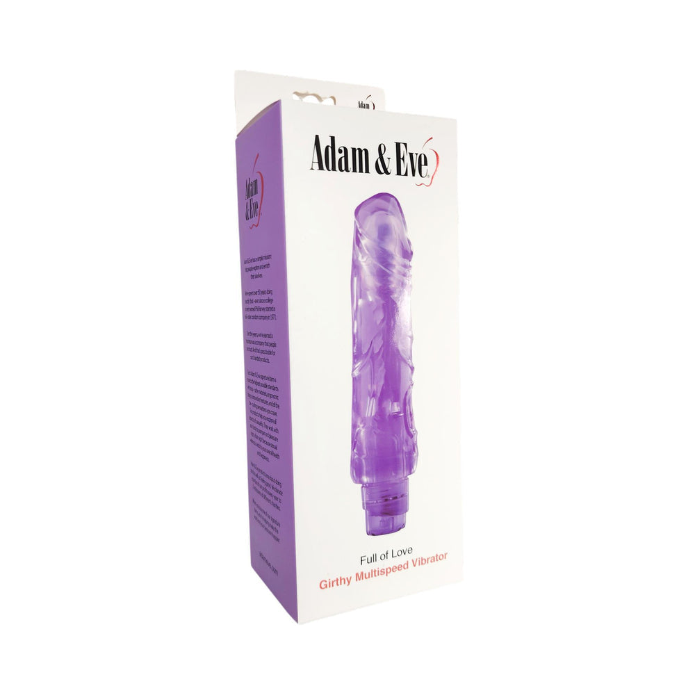 Adam & Eve Full Of Love Vibrator Purple packaging showcasing the girthy multispeed vibrator.