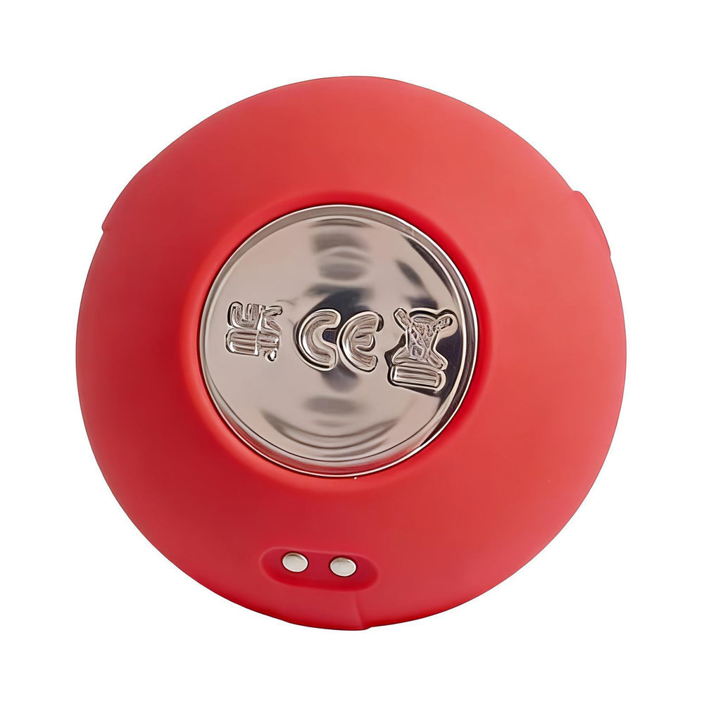 Adam & Eve Eve's Blooms Of Bliss Vibrating & Sucking Rose in vibrant red color with a sleek silver base.