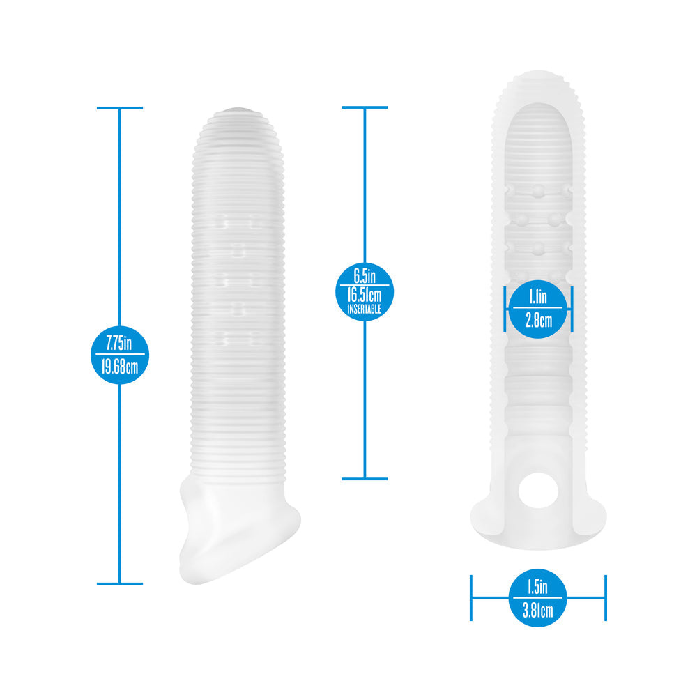Performance Plus Stoic Silicone Penis Sheath Large dimensions and features displayed with measurements.