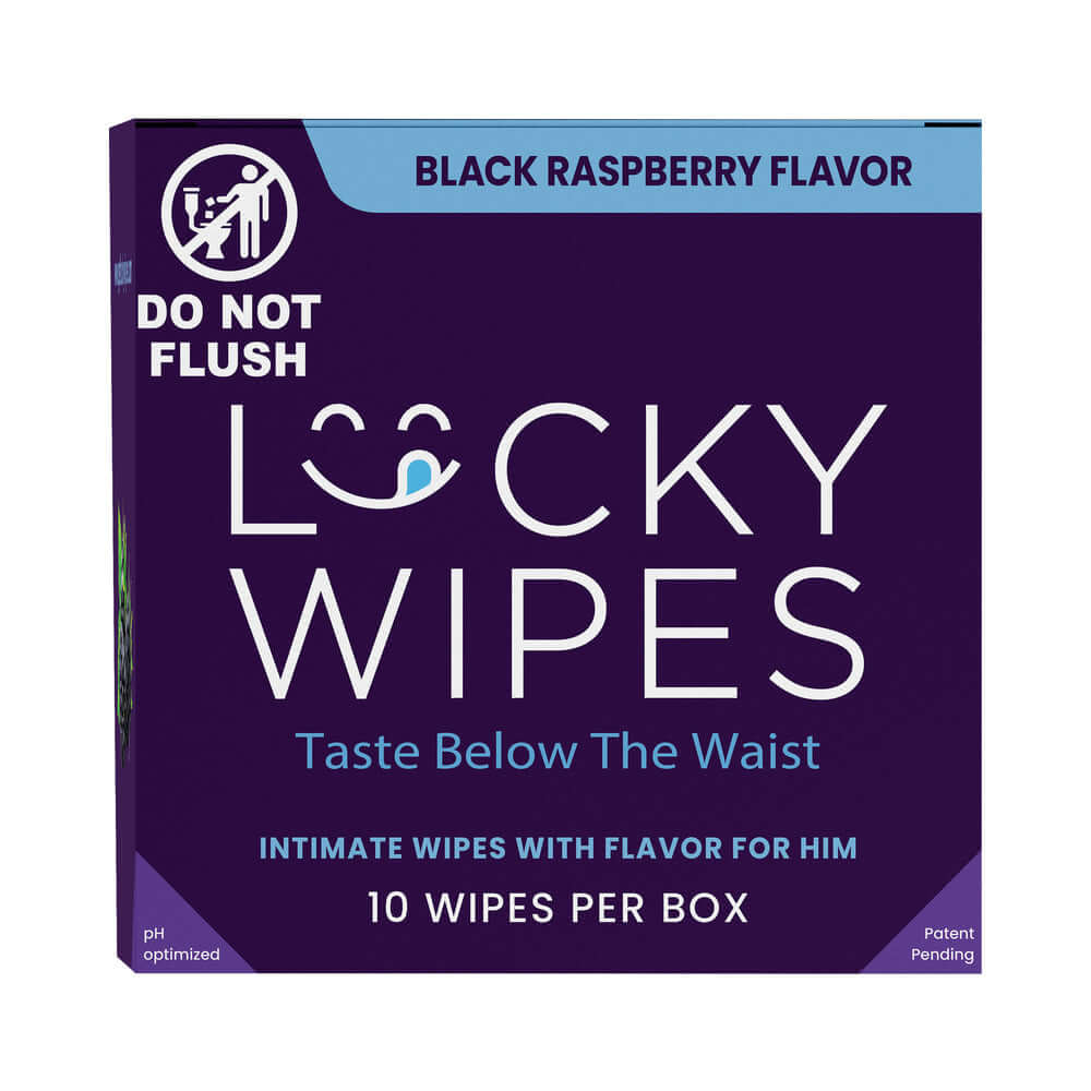 Sweetums Lucky Wipes Black Raspberry Flavor 10 Pack, intimate wipes with flavor for men's hygiene.