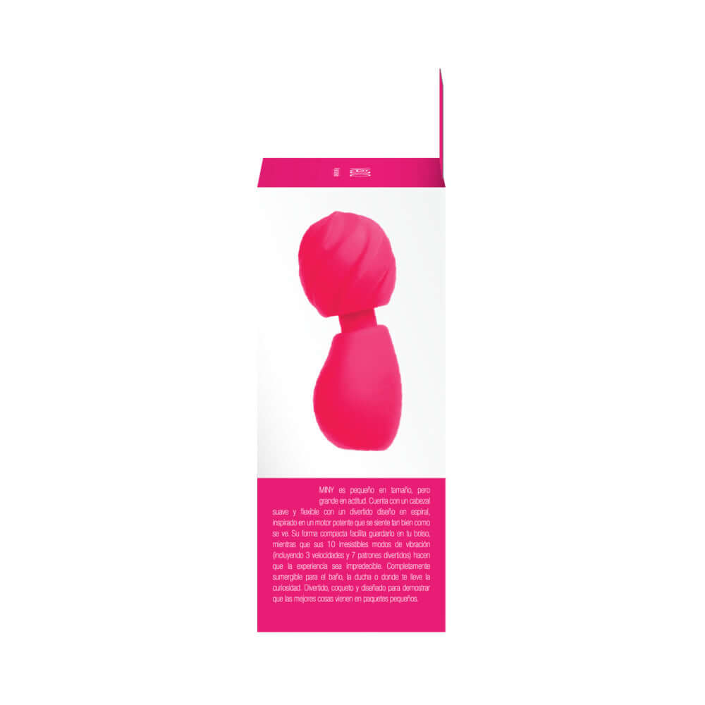 Vedo Miny Rechargeable Extra Mini Wand Pink packaging showing its compact design and ergonomic features.