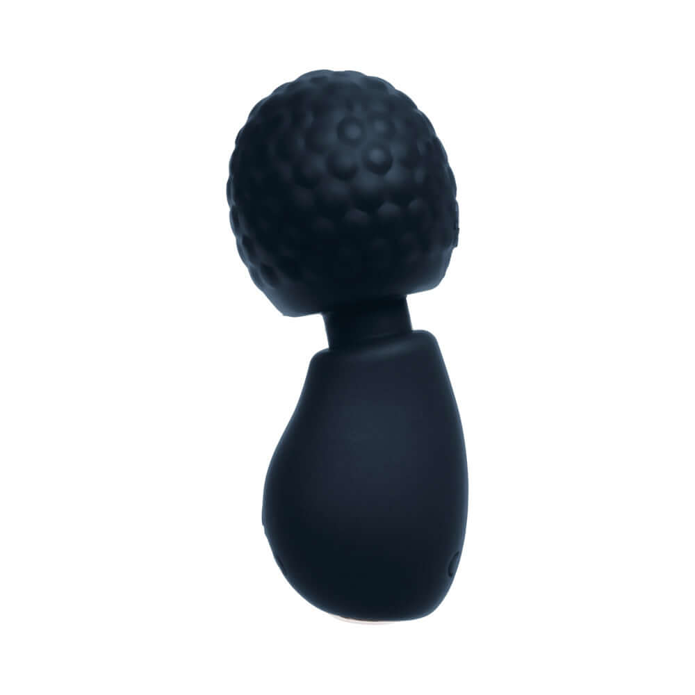 Vedo Moe Rechargeable Extra Mini Wand Black, compact massager with textured head for portable pleasure.