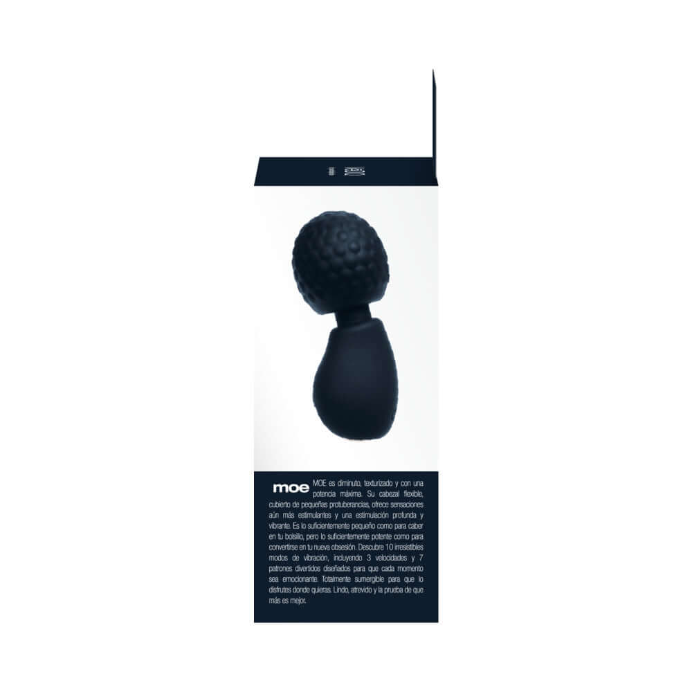 Vedo Moe Rechargeable Extra Mini Wand Black packaging with efficient design and soothing vibrations.