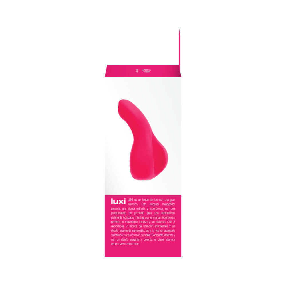 Vedo Luxi Rechargeable Clitoral Finger Vibe Pink packaging showcasing elegant design and ergonomic shape.
