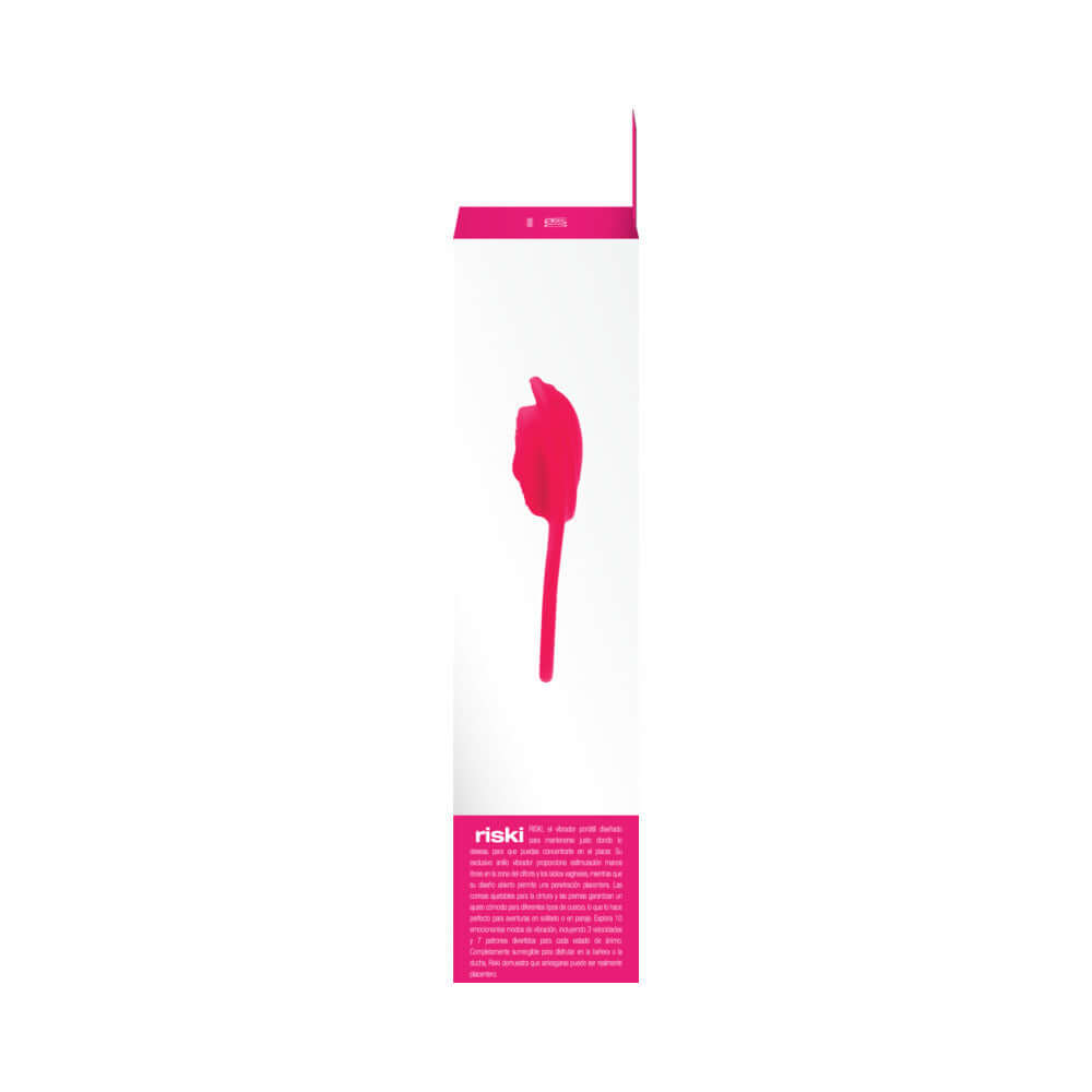 Vedo Riski Rechargeable Clitoral Vibe For Couples Pink packaging design showcasing its sleek and stylish appearance.