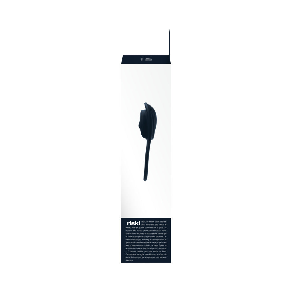 Vedo Riski Rechargeable Clitoral Vibe For Couples Black packaging showcasing its sleek design and features.