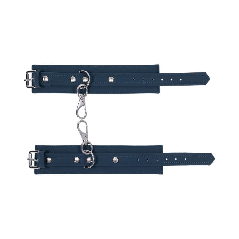 Sportsheets Signature Twilight Tease Handcuffs with sleek silver hardware and soft silicone material.