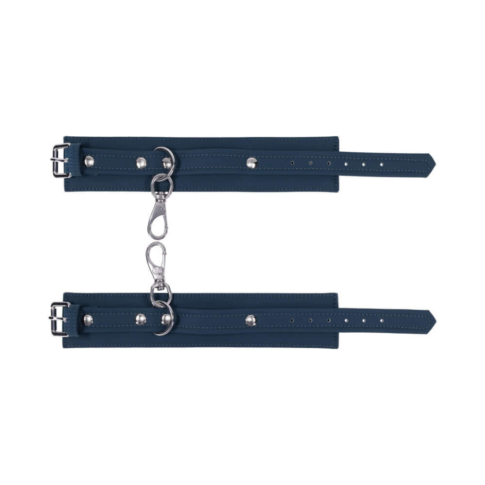 Sportsheets Signature Twilight Tease Ankle Cuffs with sleek silver hardware and soft silicone for secure restraint.