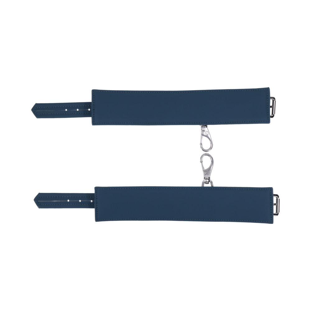 Sportsheets Signature Twilight Tease Ankle Cuffs with soft silicone and silver hardware for secure restraint.