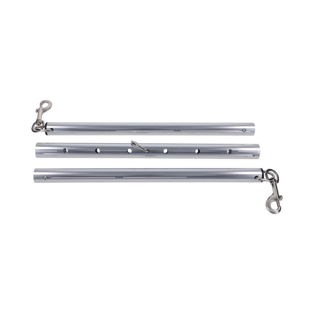 Sportsheets Signature Adjustable Spreader Bar shown in three adjustable metal sections with clasps.