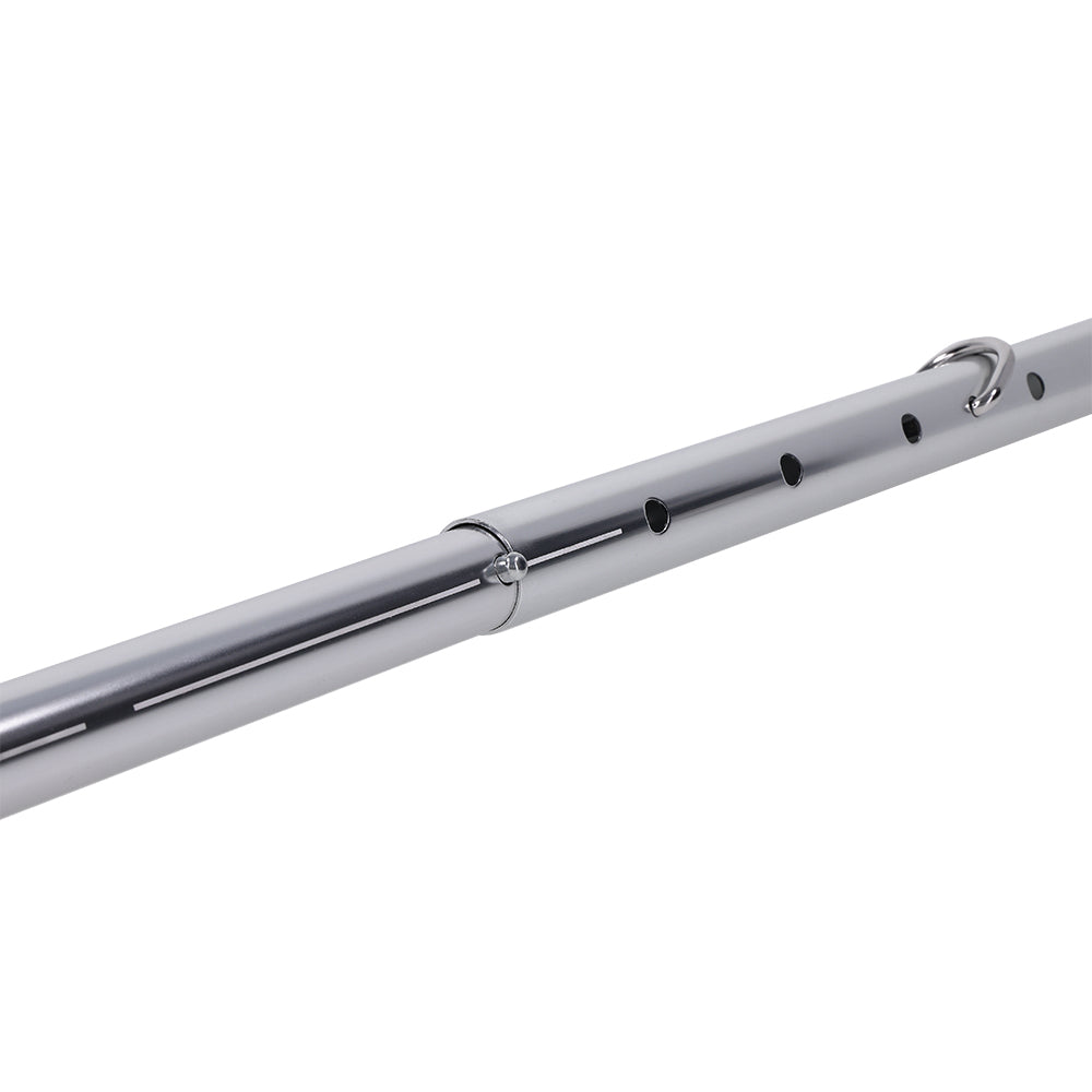 Close-up of the Sportsheets Signature Adjustable Spreader Bar showcasing its sleek metal design and adjustable features.
