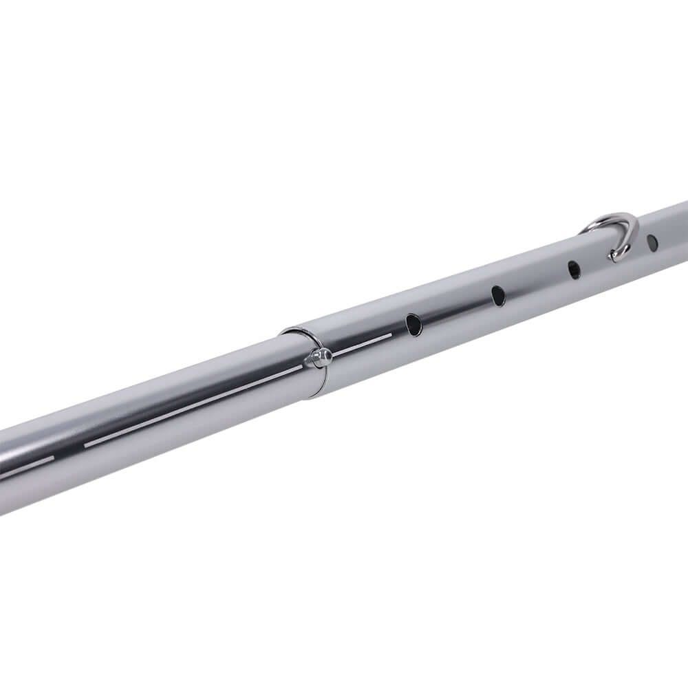 Close-up of the Sportsheets Signature Adjustable Spreader Bar showcasing its sleek metal design and adjustable features.