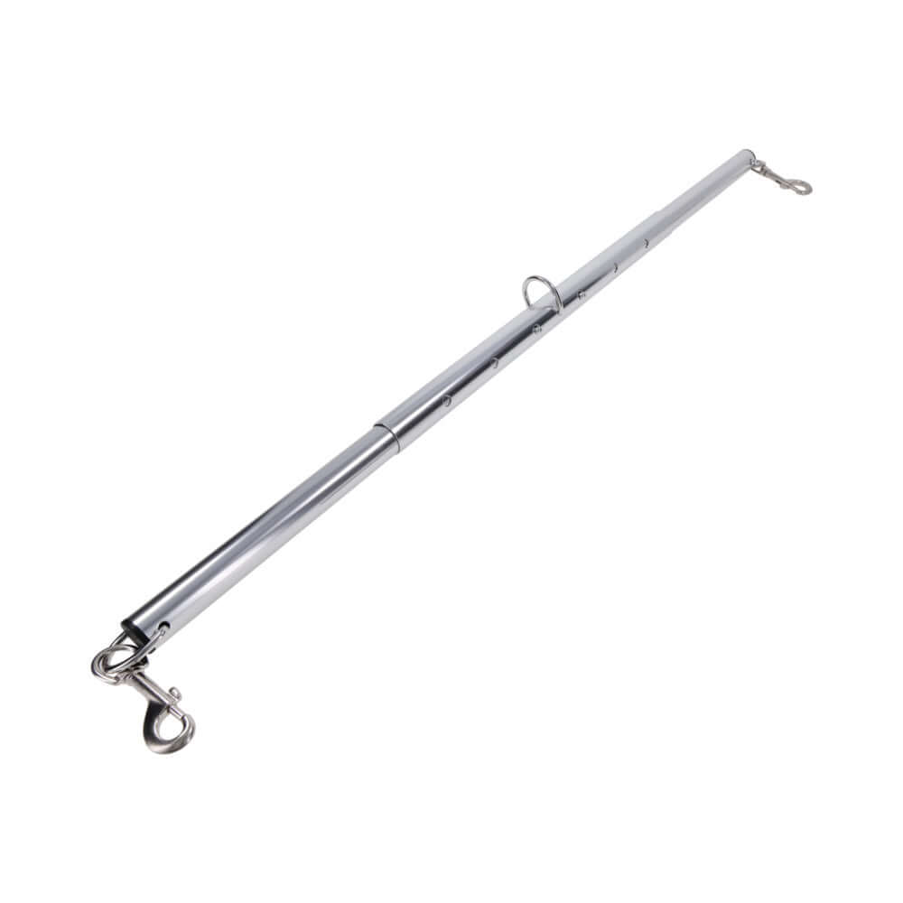 Sportsheets Signature Adjustable Spreader Bar, lightweight all-metal restraint accessory with D-rings and clasps.