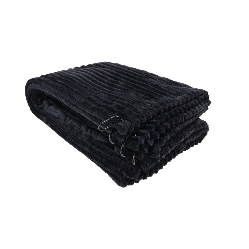 Sportsheets Signature Waterproof Blanket folded and ready for use, showcasing its soft ribbed texture and grommets.