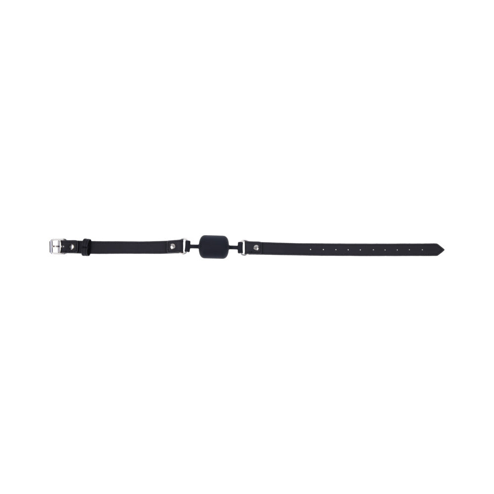Sportsheets Signature Midnight Muse Barrel Gag showcased on a sleek black strap for power-exchange play.