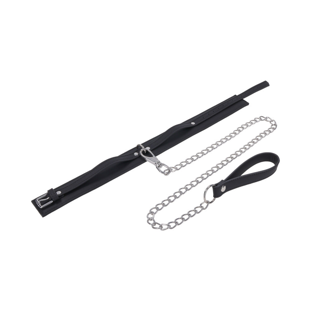 Sportsheets Signature Midnight Muse Collar & Leash with sleek silver hardware and a detachable chain leash.