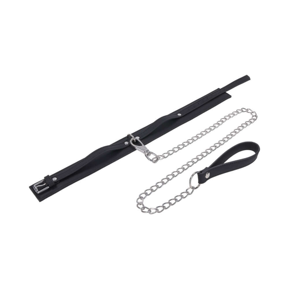 Sportsheets Signature Midnight Muse Collar & Leash with sleek silver hardware and a detachable chain leash.