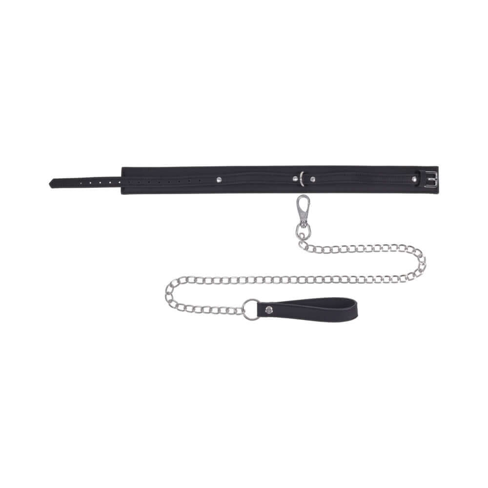 Sportsheets Signature Midnight Muse Collar & Leash featuring soft silicone, silver hardware, and detachable chain leash.