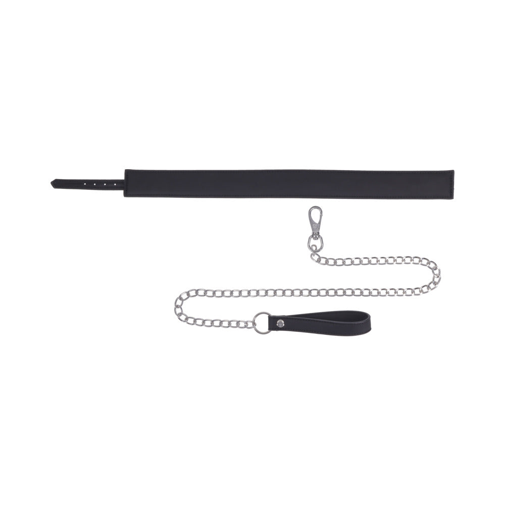 Sportsheets Signature Midnight Muse Collar & Leash featuring soft silicone, silver hardware, and adjustable design.