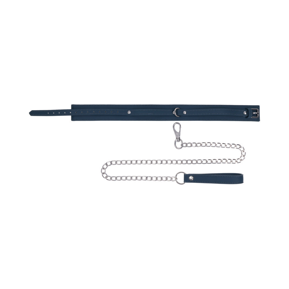 Sportsheets Signature Twilight Tease Collar & Leash in soft silicone with silver hardware, adjustable design for comfort.