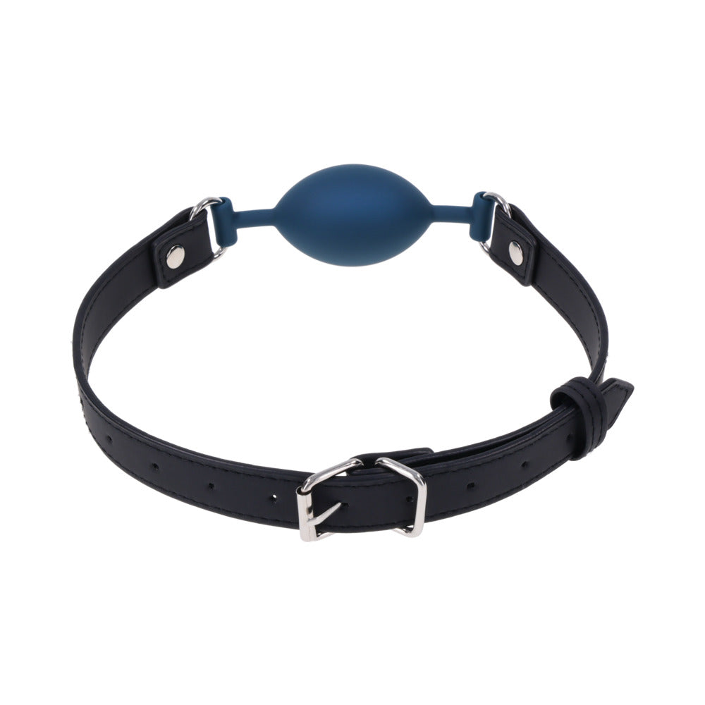 Sportsheets Signature Twilight Tease Oval Gag with a smooth blue mouthpiece and black adjustable strap.
