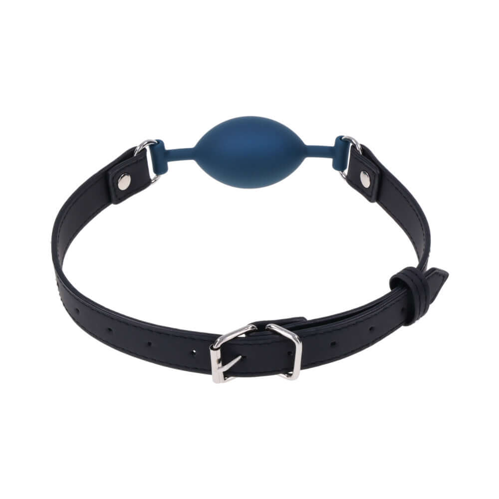 Sportsheets Signature Twilight Tease Oval Gag with a smooth blue mouthpiece and black adjustable strap.