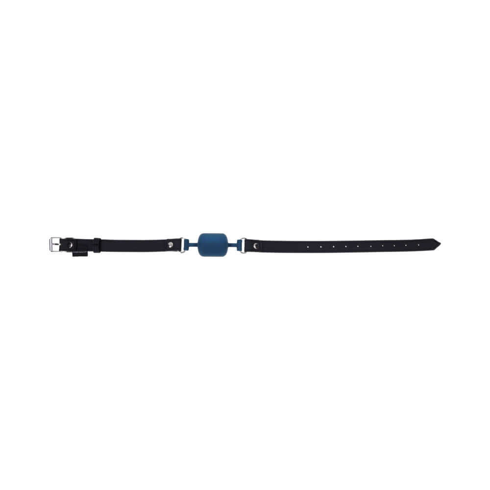 Sportsheets Signature Twilight Tease Barrel Gag with blue mouthpiece and black strap for bondage play.