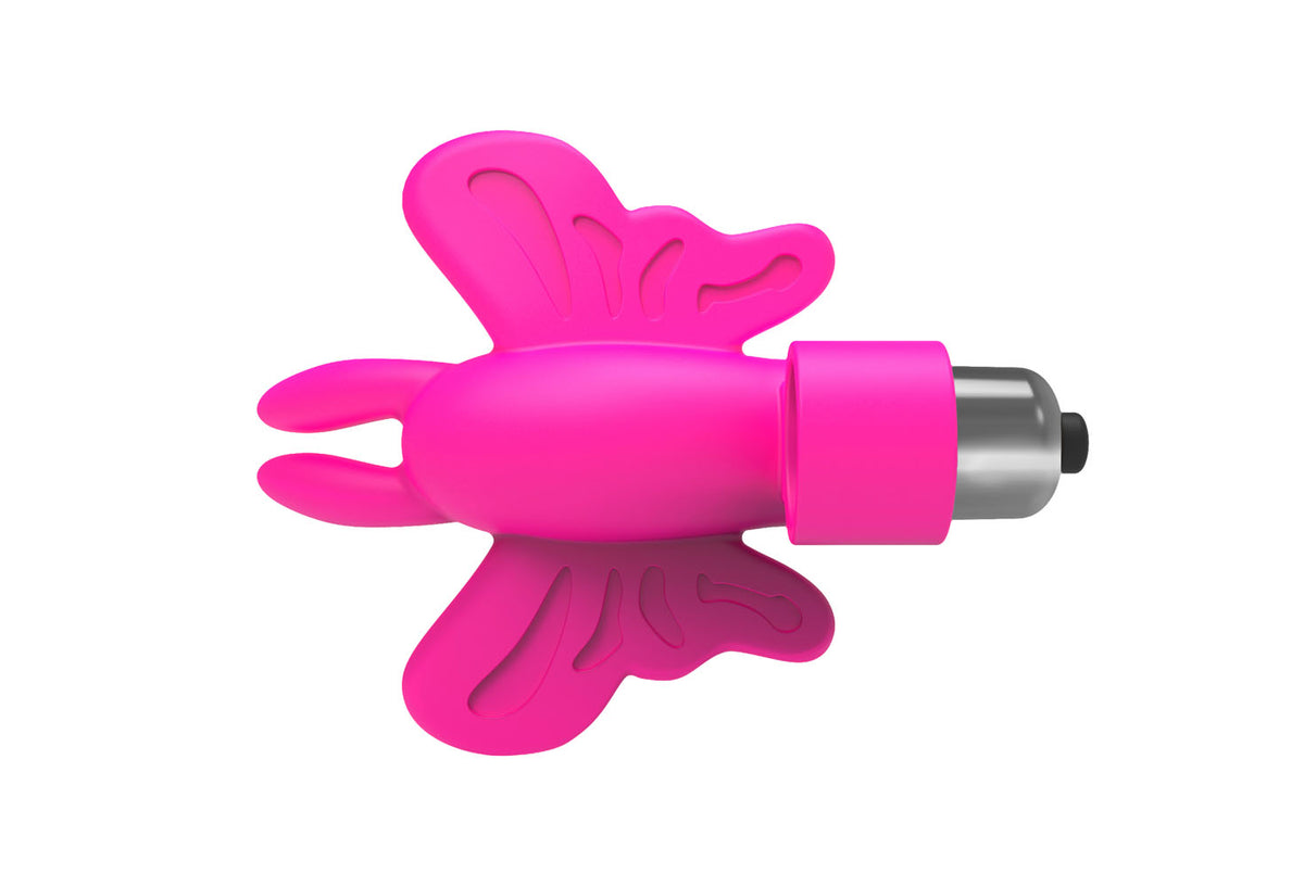 The 9's Flirt Finger Butterfly Finger Vibrator Pink with a cute butterfly design for targeted pleasure.