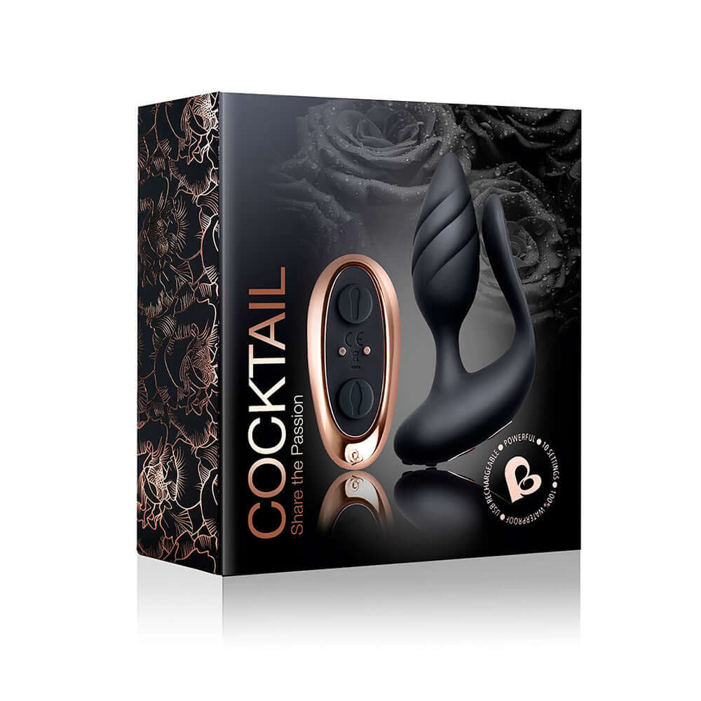 Cocktail Couples Vibrator with Remote Control packaging showcasing the product and remote for enhanced shared pleasure.