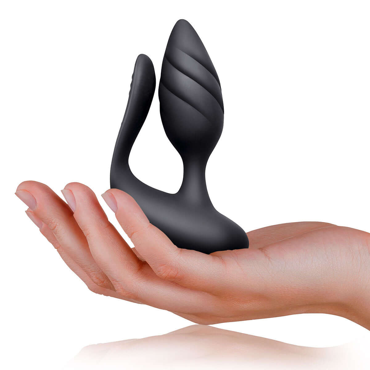 Cocktail Couples Vibrator with Remote Control held in a hand, showcasing its sleek design and dual motors for enhanced pleasure.