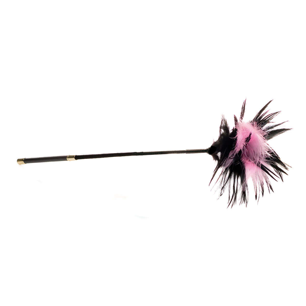 Sex Kitten Feather Tickler with soft pink and black feathers for playful sensation and teasing couples.