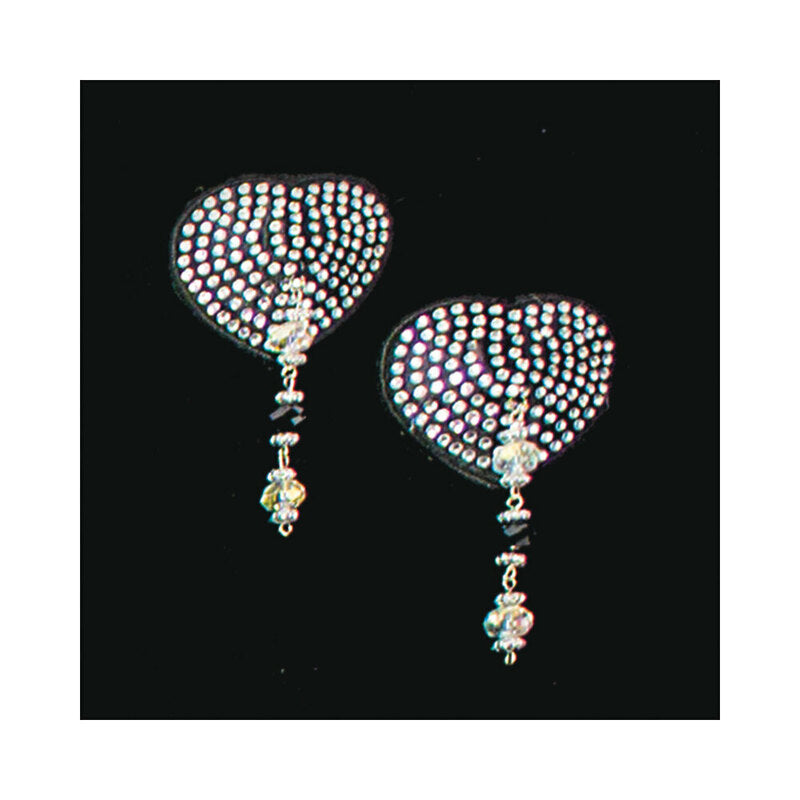 Bijoux de Nip Black Crystal Heart Pasties with Faceted Beads