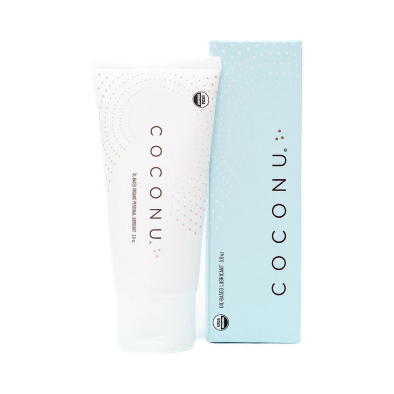 Coconu Oil-Based Organic Personal Lubricant 3 Oz in packaging, showcasing its natural ingredients and smooth application.