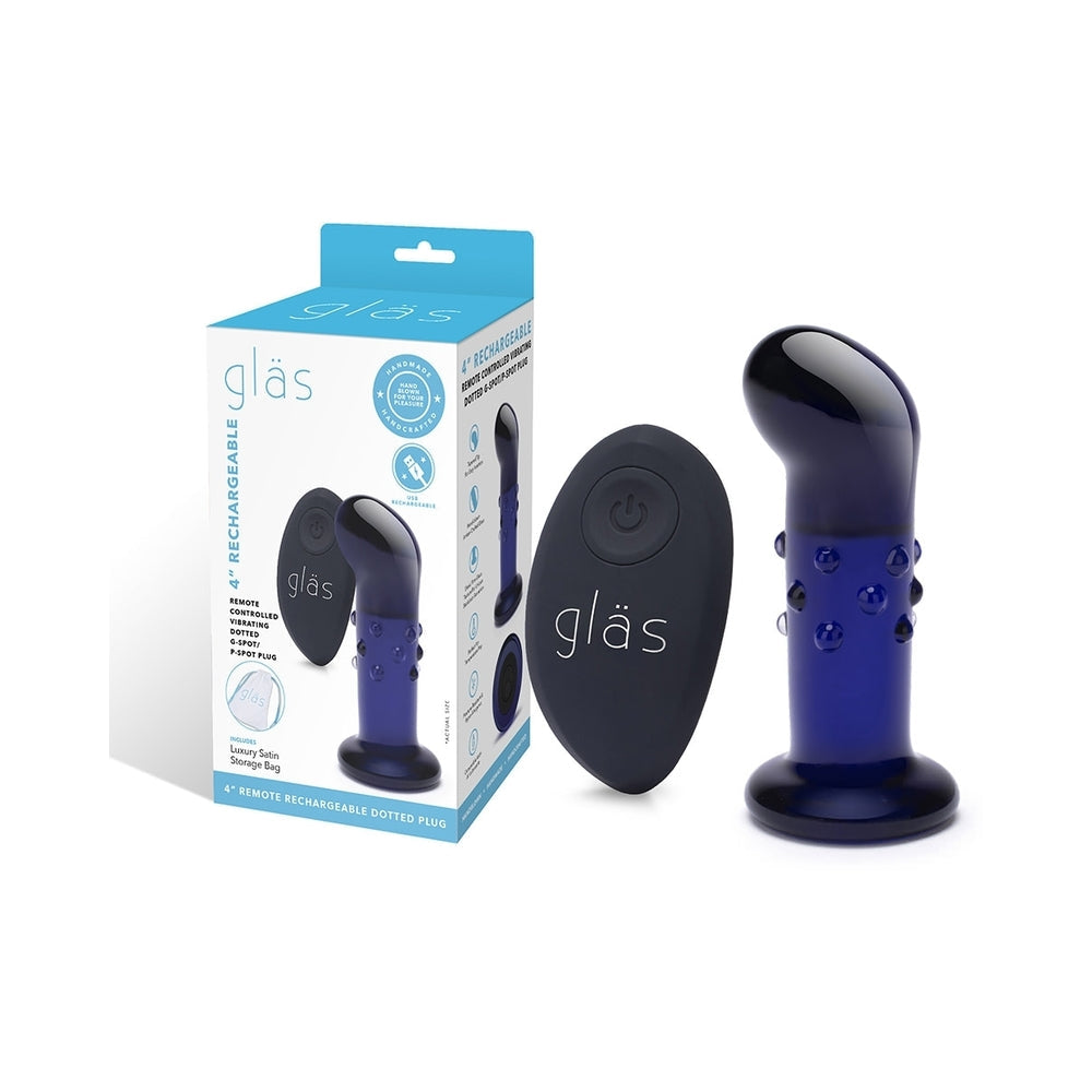 Glas 4 inches Rechargeable Remote-Controlled Vibrating Dotted Glass G-Spot/P-Spot Plug