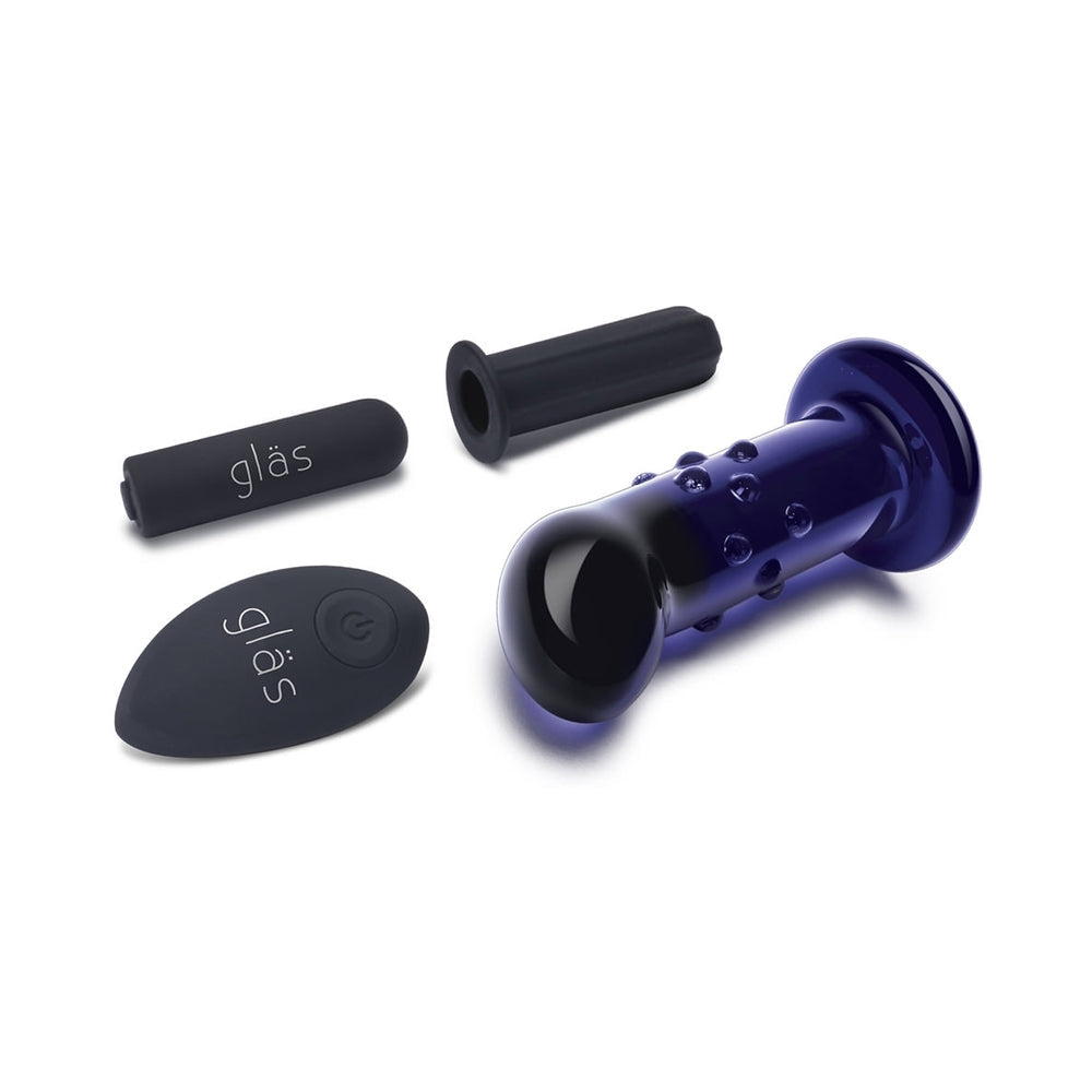 Glas 4 inches Rechargeable Remote-Controlled Vibrating Dotted Glass G-Spot/P-Spot Plug