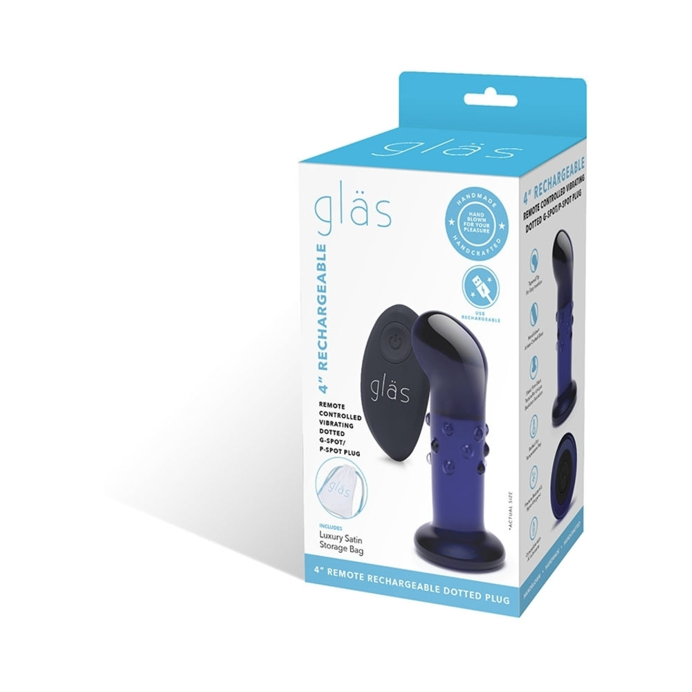 Glas 4 inches Rechargeable Remote-Controlled Vibrating Dotted Glass G-Spot/P-Spot Plug
