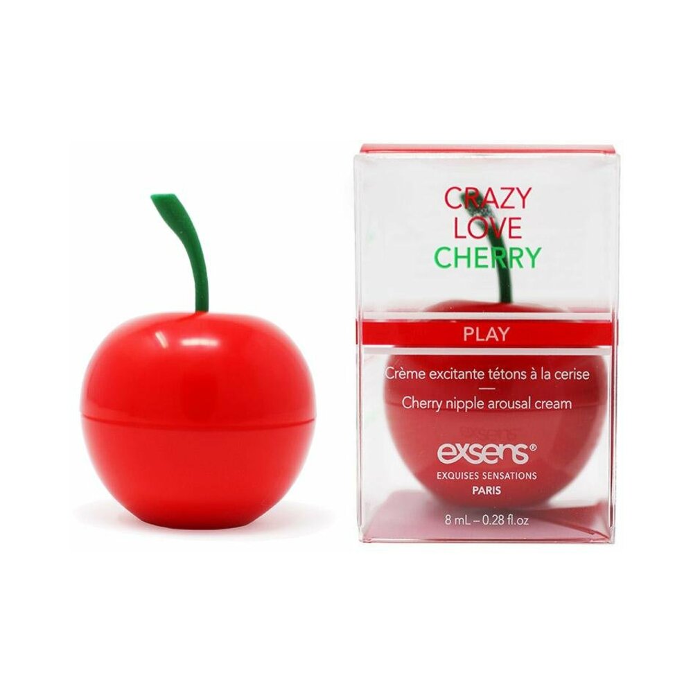 Exsens Nipple Arousal Cream Crazy Love Cherry 0.3 Oz in cherry-shaped packaging for enhanced sensitivity.
