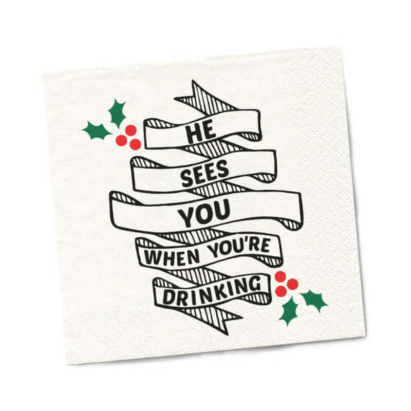 Twisted Wares He Sees You When You're Drinking Napkins 20-Pack