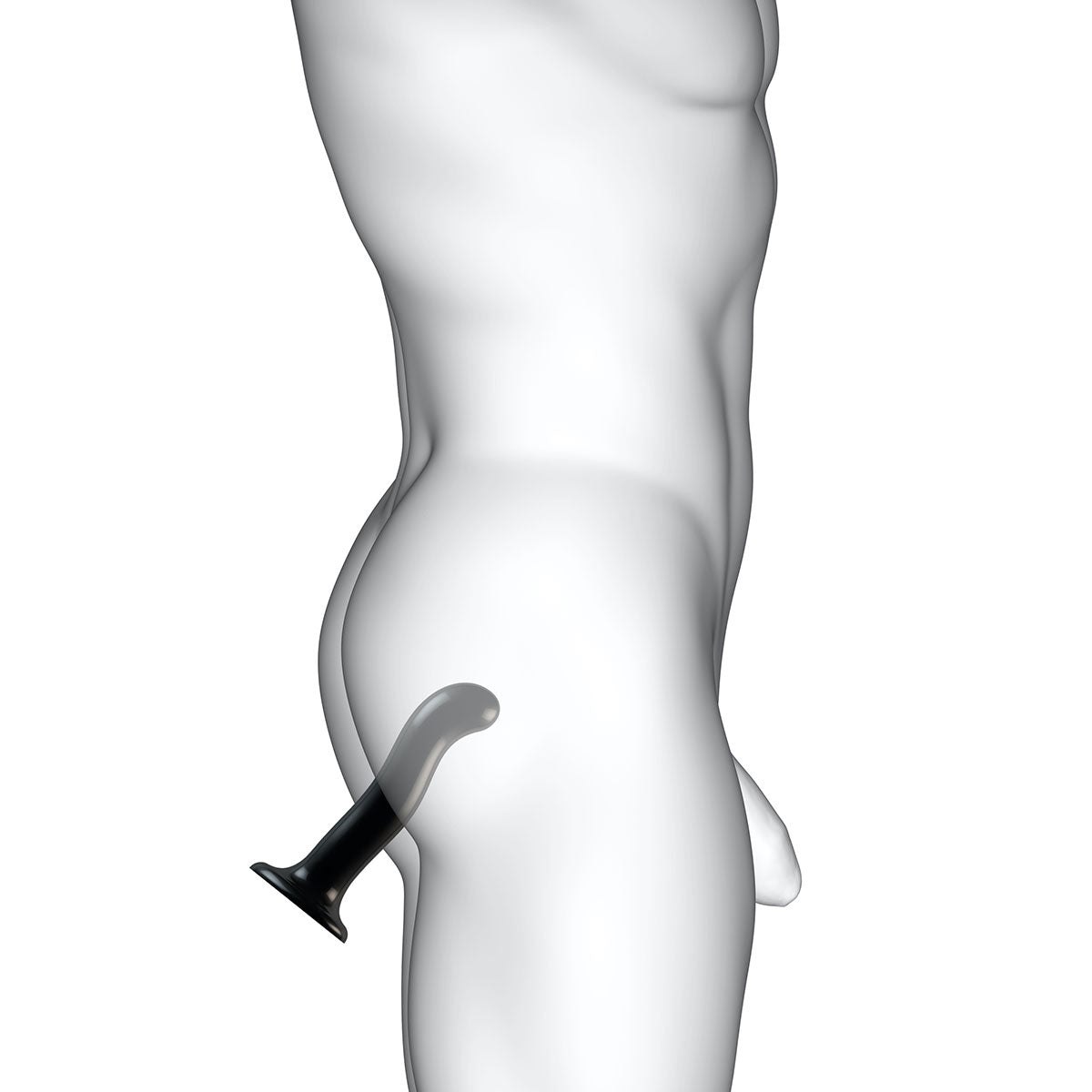 Strap-on-me P & G-spot Dildo Black Small displayed on a mannequin demonstrating its ergonomic design.