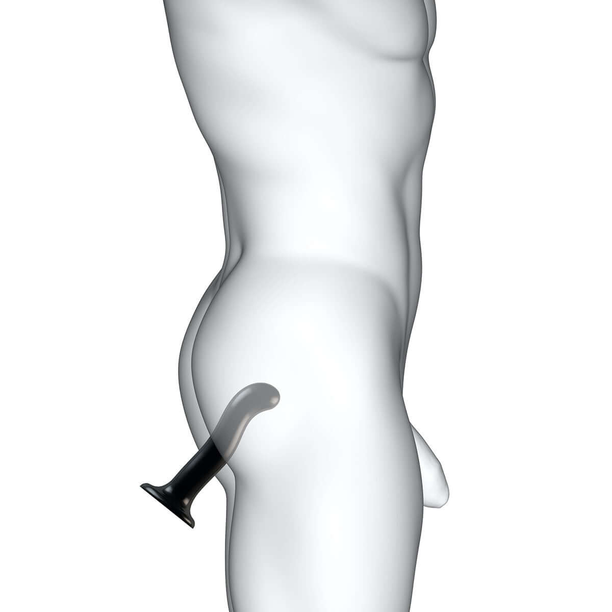 Strap-on-me P & G-spot Dildo Black Small displayed on a mannequin demonstrating its ergonomic design.