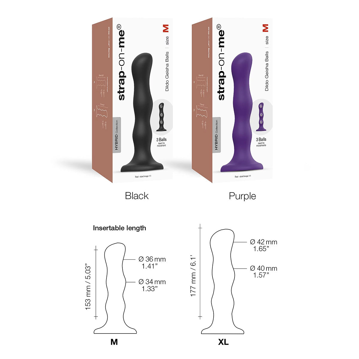 Strap-On-Me Geisha Ball Dildo Medium Black
