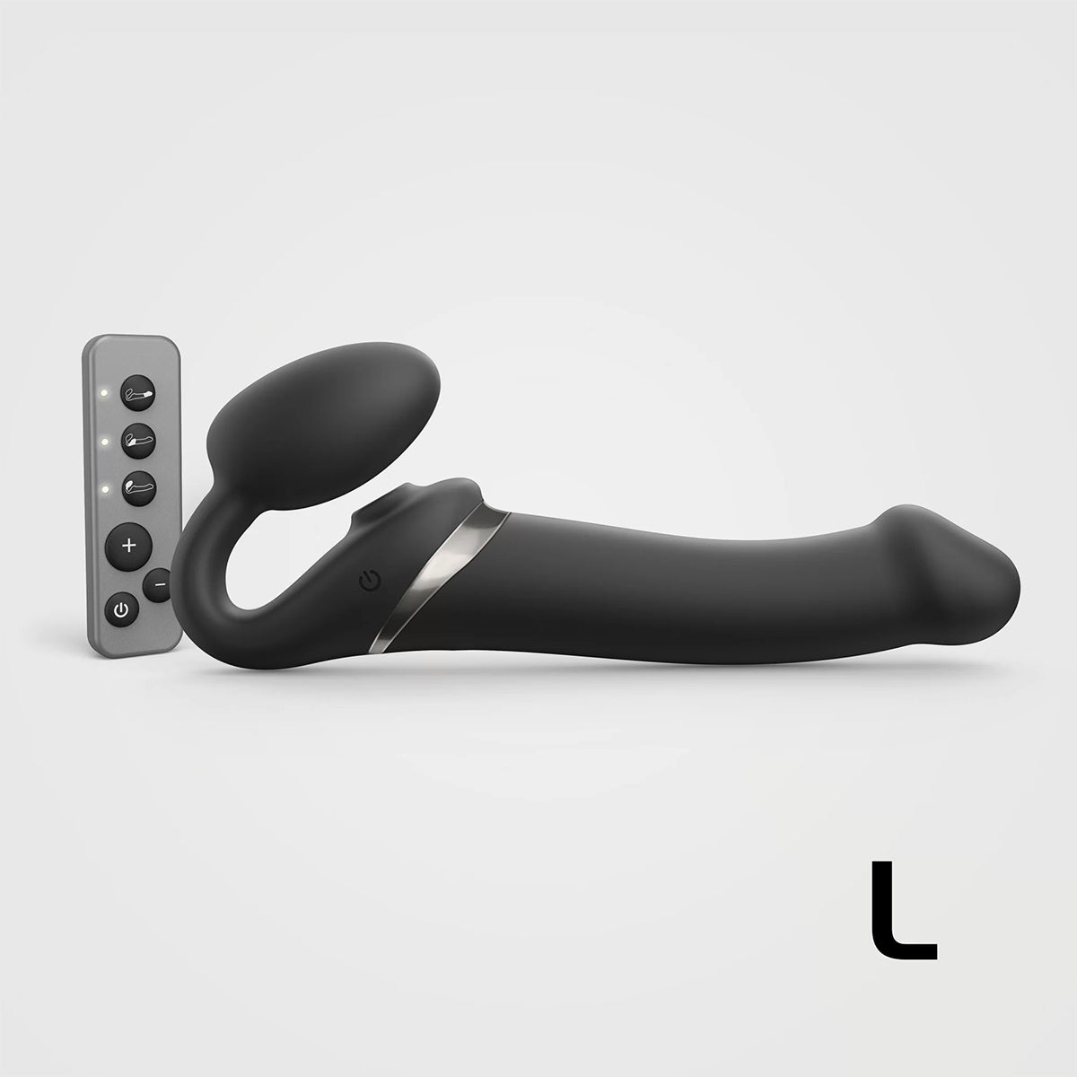 Strap-on-me Multi Orgasm Bendable Strapless Strap-on Black Large with remote control for enhanced pleasure.