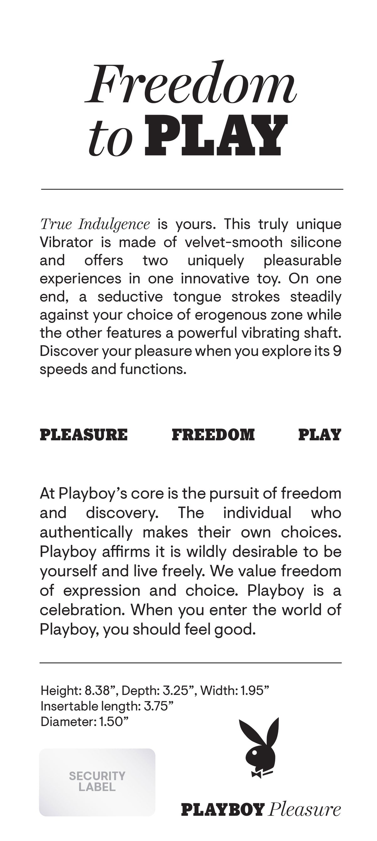 Playboy Pleasure True Indulgence Vibrator Deep Teal product information and features summary.