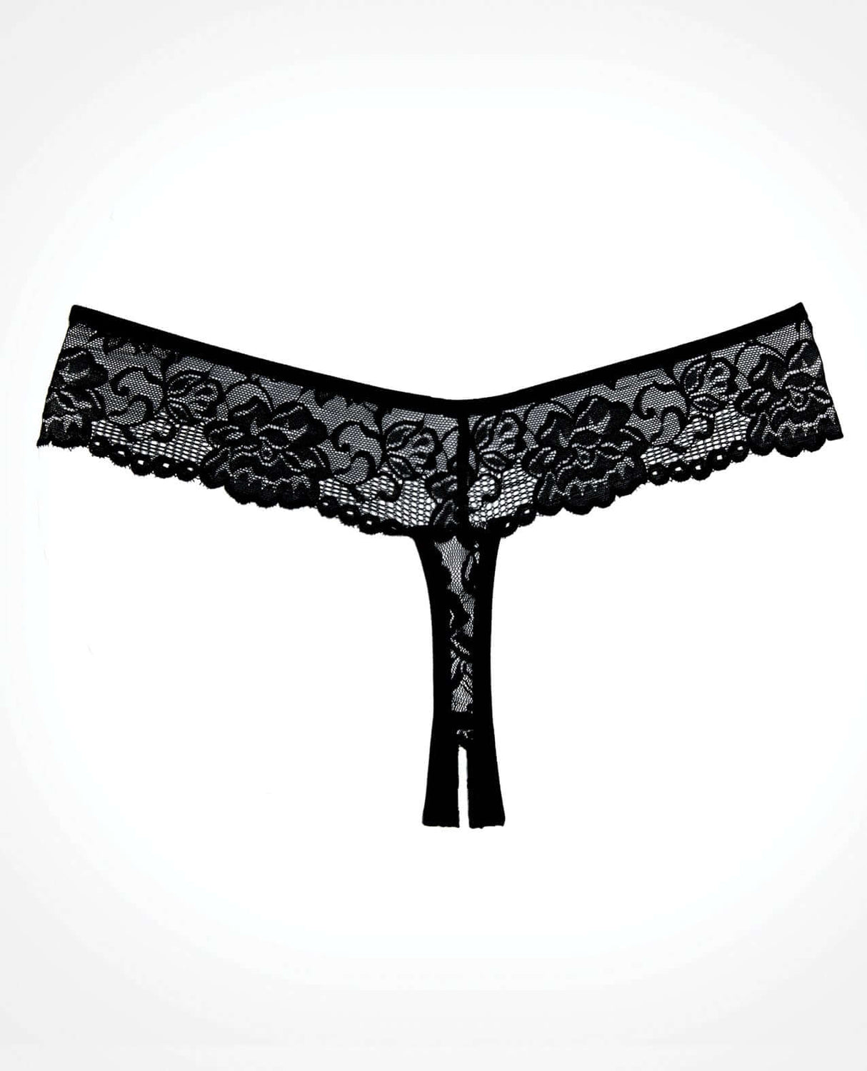 Adore Chiqui Love Thong Panty Black OS featuring sheer floral lace and playful thong cut design.