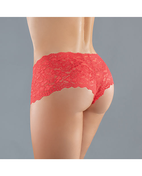 Adore Candy Apple Panty Red One Size showcased on model, highlighting lace design and rich red color.