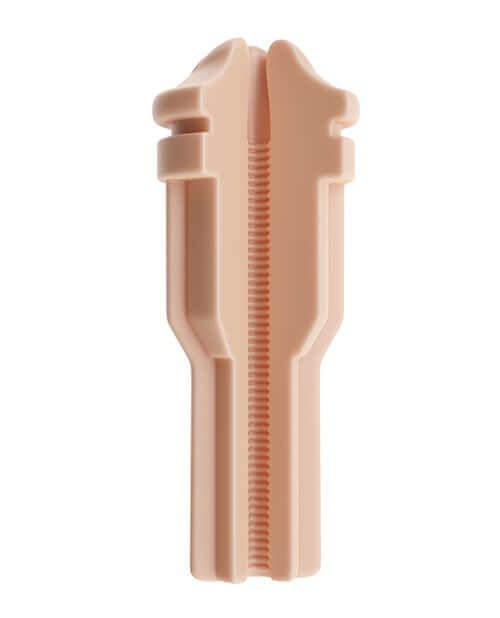 Autoblow AI Ultra Mouth Sleeve Beige showing ribbed internal texture for added stimulation.