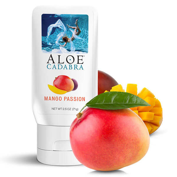 Aloe Cadabra Organic Lubricant Mango Passion 2.5 Oz bottle with mango and passion fruit, perfect for enhancing intimate moments.